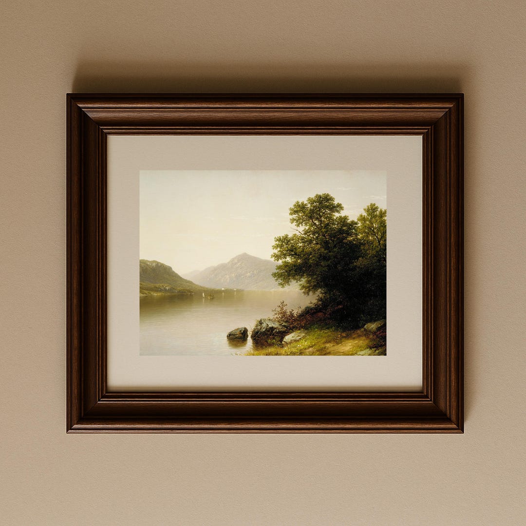 Serene Lake Landscape | Vintage Oil Painting Print | Mountain Lake Wall ...