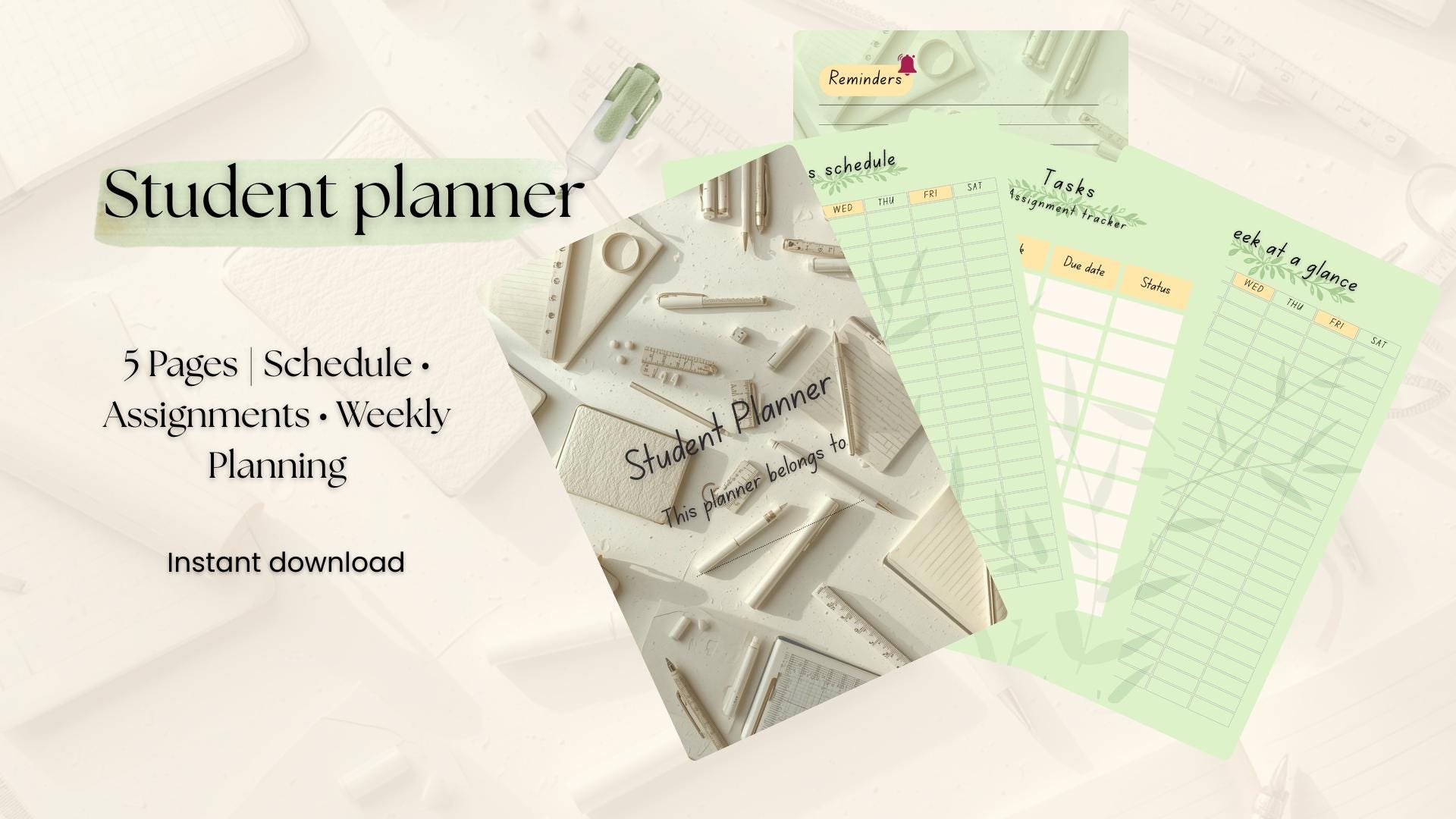 Student Planner Printable PDF | Weekly Student Planner | Class Schedule ...