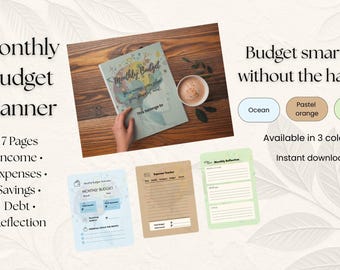 Monthly Budget Planner Printable PDF in Ocean Color