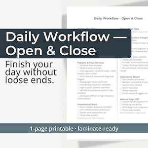 Dental Hygienist Daily Workflow Checklist | RDH Open & Close Routine | Charting and Operatory Reset Printable