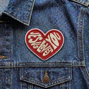 Jesus Loves You Red Heart Patch, Christian Embroidered Iron On Badge, Religious Faith Love Applique for Jackets & Backpacks