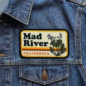 Vintage Mad River California Patch, Retro Botanical Travel Souvenir Embroidered Iron On Badge, NorCal Nature Applique for Jackets & Hats