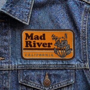 Vintage Orange Mad River California Patch, Retro Botanical Travel Souvenir Embroidered Iron On Badge, NorCal Applique for Jackets & Bags