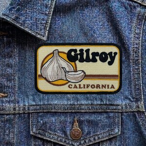Vintage Gilroy California Patch, Retro Garlic Travel Souvenir Embroidered Iron On Badge, NorCal Foodie Applique for Jackets & Bags