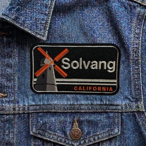 Vintage Solvang California Patch, Retro Danish Windmill Travel Souvenir Embroidered Iron On Badge, Santa Ynez Applique for Jackets & Bags