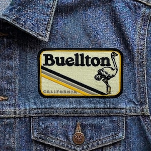 Vintage Buellton California Patch, Retro Ostrich Travel Souvenir Embroidered Iron On Badge, Santa Barbara Applique for Jackets & Bags