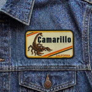 Vintage Camarillo California Patch, Retro Scorpion Travel Souvenir Embroidered Iron On Badge, Ventura County Applique for Jackets & Bags