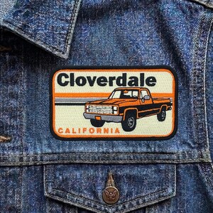 Vintage Cloverdale California Patch, Retro Pickup Truck Travel Souvenir Embroidered Iron On Badge, Sonoma County Applique for Jackets & Bags