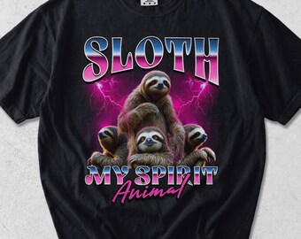 Sloth My Spirit Animal Comfort Colors Graphic Tee, Retro Lightning Sloth T-shirt