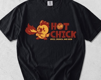 T-shirt med het kycklingmotiv, grafisk t-shirt med kryddig kyckling, gåva för hantverksölälskare, rolig matälskare, retro maskot streetwear, Nashville Hot Chicken-t-shirt