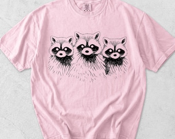 Tvättbjörnsskjorta i komfortfärger, tre tvättbjörnars-T-shirt, skräppanda-grafik-T-shirt, rolig djurskjorta, söt tvättbjörnsälskare, estetisk natur