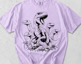 Raptor Graphic Tee, Comfort Colors T-shirt, Velociraptor Dinosaur T-shirt, Retro Dino Graphic T-shirt, Förhistorisk Paleontologi Gåva