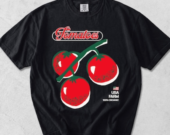 Vintage tomatgrafik-t-shirt, retro bondens marknad-t-shirt, trädgårdsskötsel-t-shirt, gåva med ekologiskt jordbruk, estetik med bekväma färger