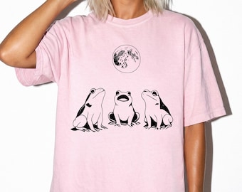 Grodskjorta Komfortfärger, Tre Grodor Mån T-shirt, Cottagecore Grodgy Tee, Söt Häxig Groda Grafisk T-shirt, Amfibieälskare Gåva, Estetisk