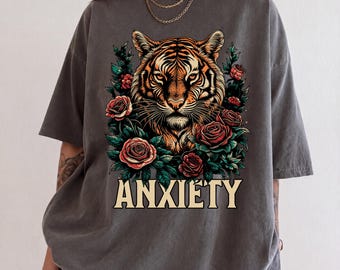 Vintage Tiger Roses Ångestskjorta, Botanisk Mental Hälsomedvetenhetströja