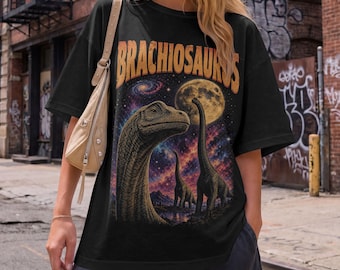 Vintage Brachiosaurus-skjorta, retro 90-tals dinosauriegrafik-t-shirt, estetisk rymdgalax-dinosauriet-t-shirt, bekväma färger, överdimensionerad streetwear