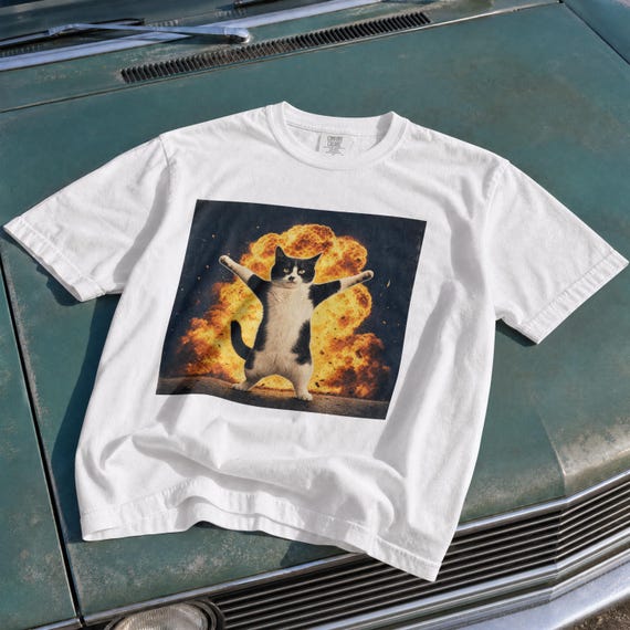 Funny Cat Explosion Shirt, Meme Tshirt, Edgy Gangster Cat Graphic Tee, Ironic Unhinged Clothes, Vintage Retro Cat Lover Gift, Silly Cat