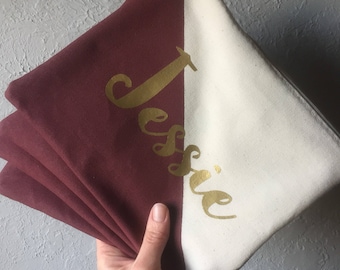 Personalized name color block BRIDESMAID Zipper Pouch Clutch Make up bag diaper bag accessory Custom colors BURGUNDY maroon blush gold