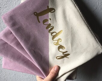 Personalized name color block BRIDESMAID Zipper Pouch Clutch Make up bag diaper bag accessory Custom colors MAUVE blush gold