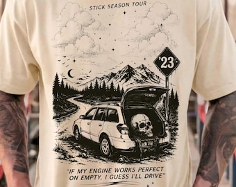 Comfort Colors® Stick Season Tour Shirt, Vintage Road Trip Tee, Moody Mountain Graphic Tee, Retro Car Skeleton Shirt, Indie Aesthetic Tee