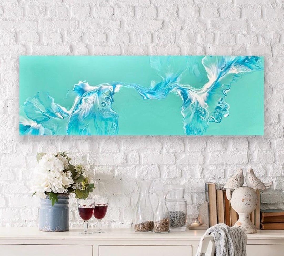 Abstract Ocean Painting on Canvas: Coastal Aqua Blue Wall Art - Etsy