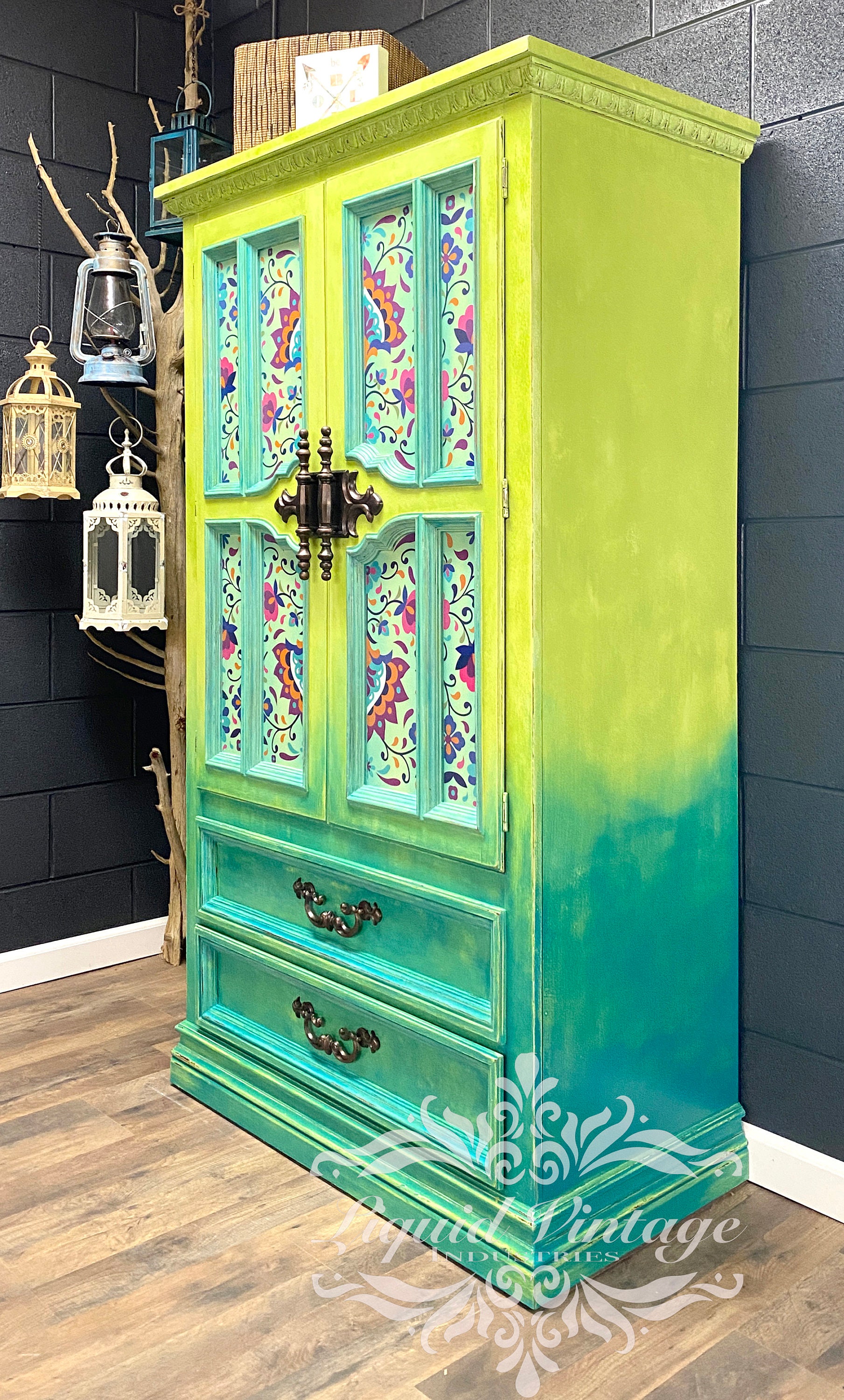 Boho Chic Armoire. Whimsical Armoire. Bedroom Armoire. Colorful