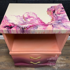 Artistically Hand Painted coral and plum End Table