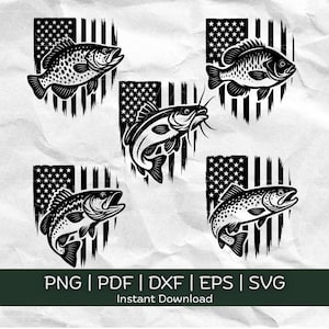 Weathered American Flag with Fish SVG Bundle | Patriotic Vector Designs | png dxf eps