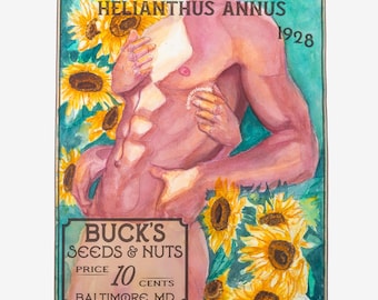 Gay blommig akvarell konsttryck, Queer Vintage botanisk väggdekor, HBTQ+ heminredning