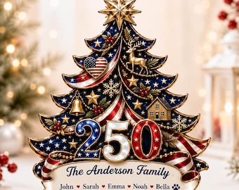 Personalized 250th America Christmas Ornament, Patriotic Family Ornament, Custom Family Name USA Flag Acrylic Christmas Tree Decor