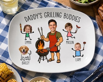 Personalized Grilling Plate for Dad, Father's Day Gift from Kids, Custom BBQ Serving Tray, Grill Master Gift with Kids Names