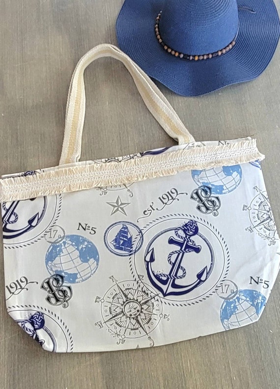 Sailor Beach Bag / Overnight Bag / Nautical Tote Bag / Extra | Etsy