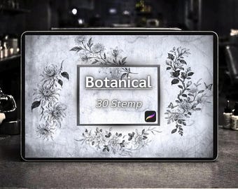 Juego de sellos botánicos Procreate: 30 pinceles florales para ilustración