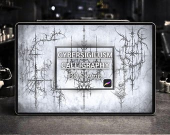 Sellos de caligrafía cibersigilista para Procreate (PDF) / Pinceles de sigilo gótico oscuro / Paquete de diseños de tatuajes abstractos