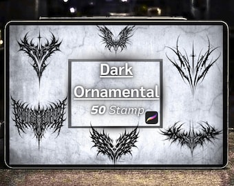 Set de pinceles ornamentales oscuros para tatuajes para Procreate: 50 sellos Blackwork