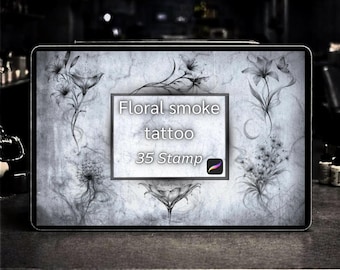 Sellos Procreate de tatuajes florales de humo: 35 diseños de flores de humo