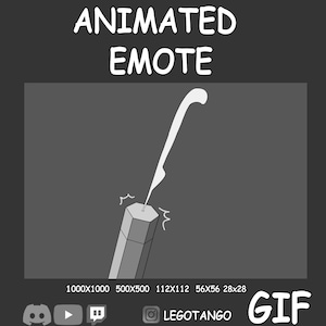 Könnte beinhalten: Animiertes Emote-GIF mit grauem Hintergrund. Das Bild zeigt eine stilisierte, weiße, gebogene Linie, die von einem grauen, sechseckigen Objekt ausgeht. Der Text "ANIMATED EMOTE" steht oben und "GIF" unten.