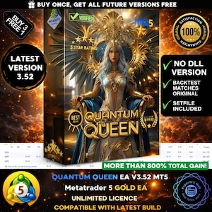 v3.52 Quantum Queen EA Gold Robot Metatrader MT5 expert advisor, forex Algo trading bot, ftmo prop firm challenge, gold scalper