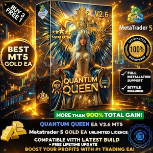 v2.6 Quantum Queen EA Gold Robot Metatrader MT5 Expert Advisor ilimitado, actualizaciones gratuitas de por vida, bot de trading algorítmico, desafío de empresa de propiedad ftmo