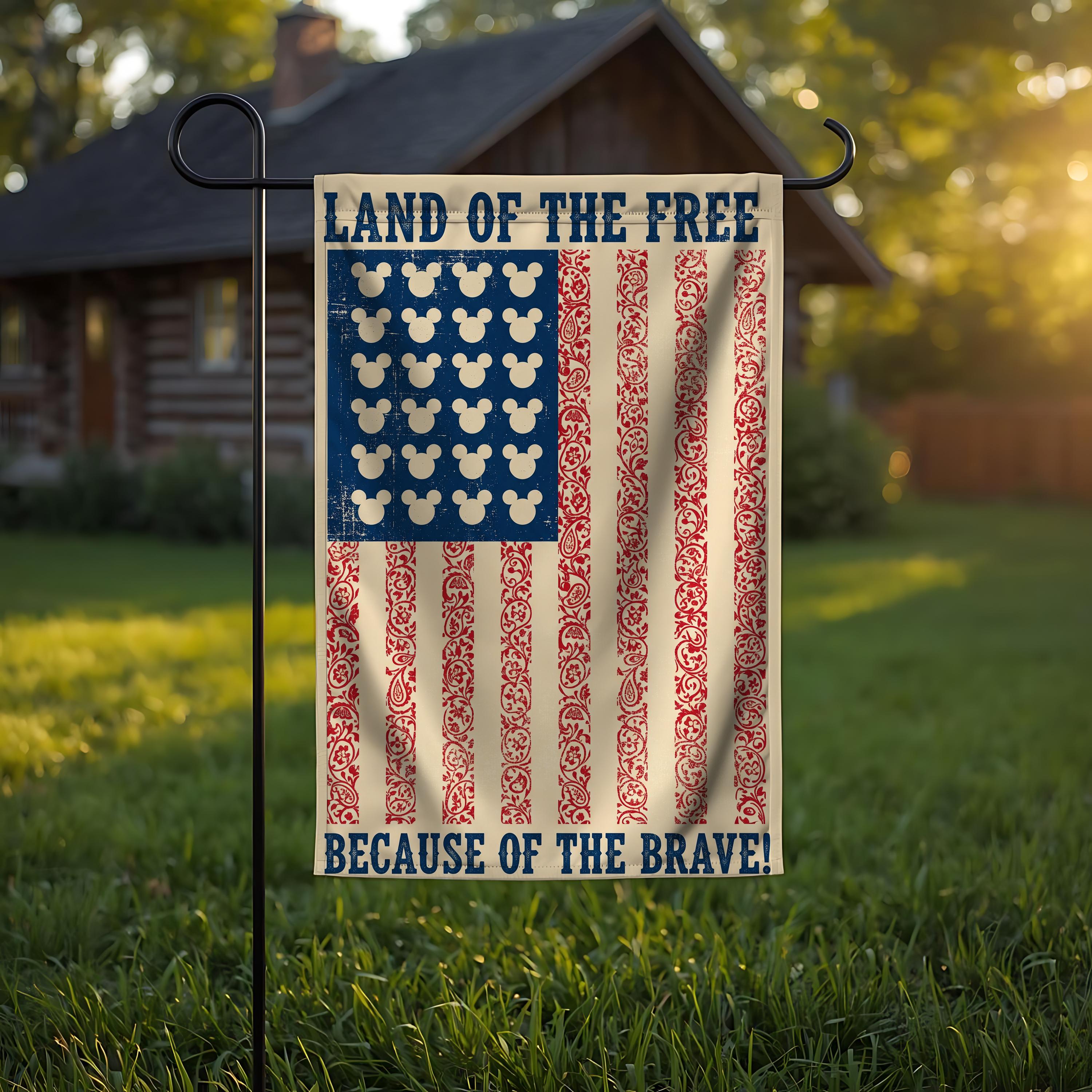 Discover Disney 4th of July Flag, Land of the Free Because of the Brave, WDW Disneyland Girl Trip Patriotic Flag, Memorial Day Freedom Flag