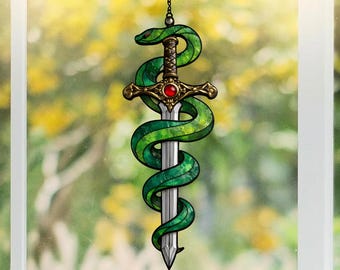 Snake Sword Acrylic Suncatcher, Serpent Dagger Window Hanging, Gothic Fantasy Decor