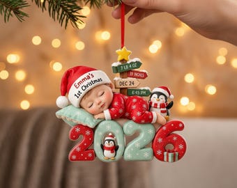 Personalized Baby's First Christmas Ornament 2026, Custom Birth Stats Acrylic Keepsake, Newborn Baby Shower Gift
