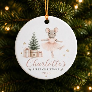 Personalized First Christmas Ceramic Ornament, Ballerina Mouse Ornament, Custom Name Christmas 2026, Ballet Girl Gift