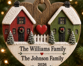 Personalized Two Family Christmas Wooden Ornament 2026, Custom Family Name Keepsake, New Family Holiday Gift