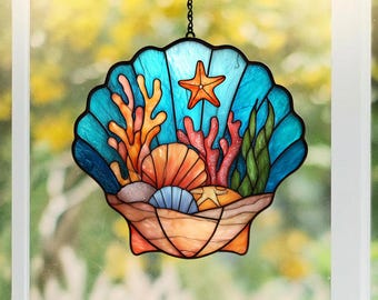 Seashell Acrylic Suncatcher, Coastal Shell Window Hanging, Beach Decor Gift