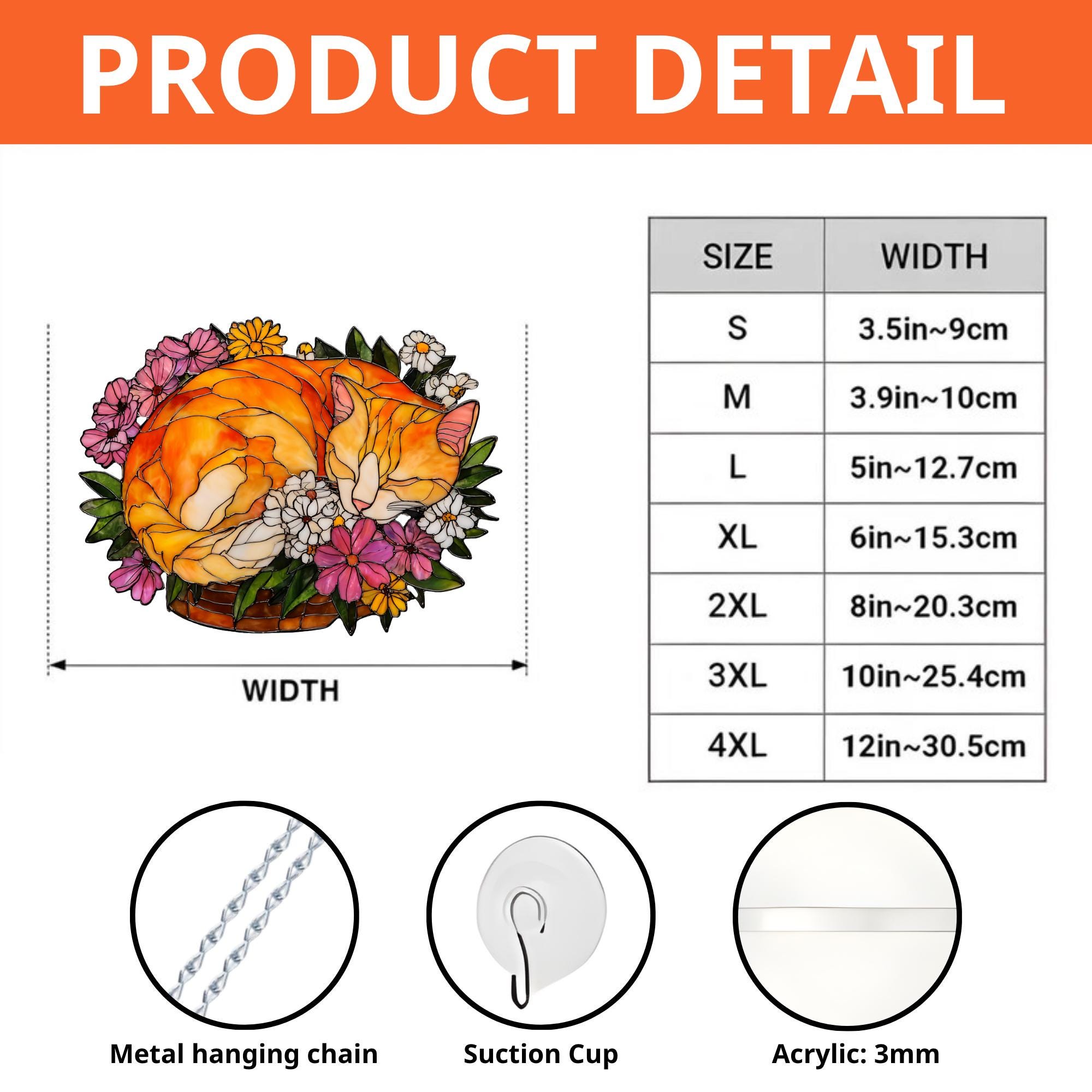 Sleeping Orange Tabby Cat Suncatcher, Faux Stained Glass Floral Basket ...