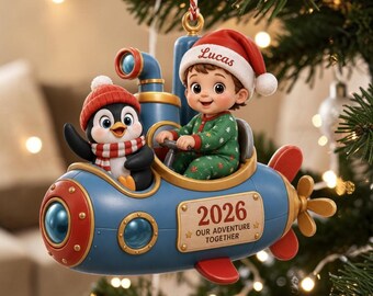 Personalized Baby's First Christmas Ornament 2026, Baby & Penguin Acrylic Ornament Flat 2D, Custom Name Christmas Keepsake