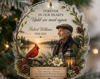 Personalized Memorial Photo Acrylic Ornament: Cardinal Lantern Remembrance Keepsake