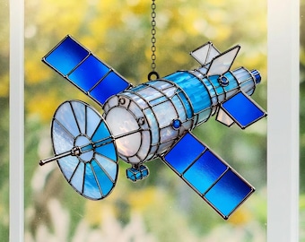 Satellite Acrylic Suncatcher, Spacecraft Window Hanging, Faux Stained Glass Space Decor, Astronomy Gift for Science Lovers