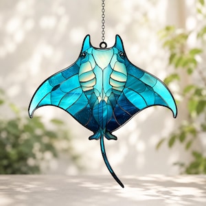 Atrapasueños acrílico con forma de manta raya, decoración costera para ventanas, regalo de vida marina